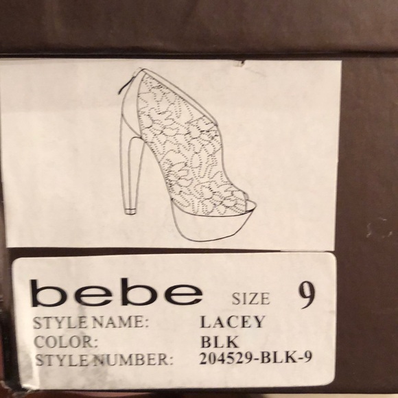 Bebe Black Satin and Lace Open Toe Heels - Picture 4 of 4